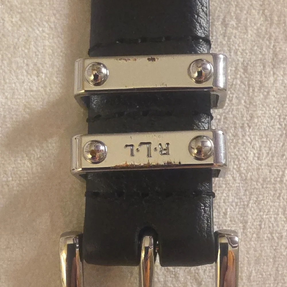 Lauren Ralph Lauren Full Grain Leather Black Belt with Silver Hook Buckle M